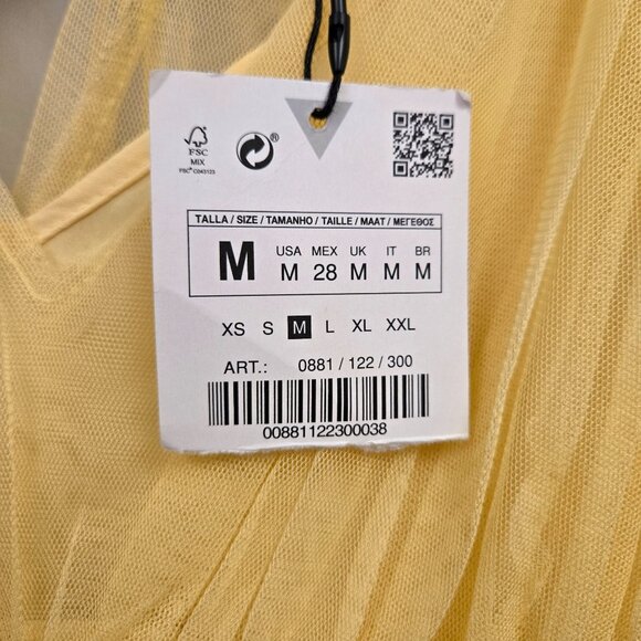 Zara Pastel Butter Yellow V-Neck Tulle Midi Dress Ruffle Ethereal Balletcore - Picture 14 of 16